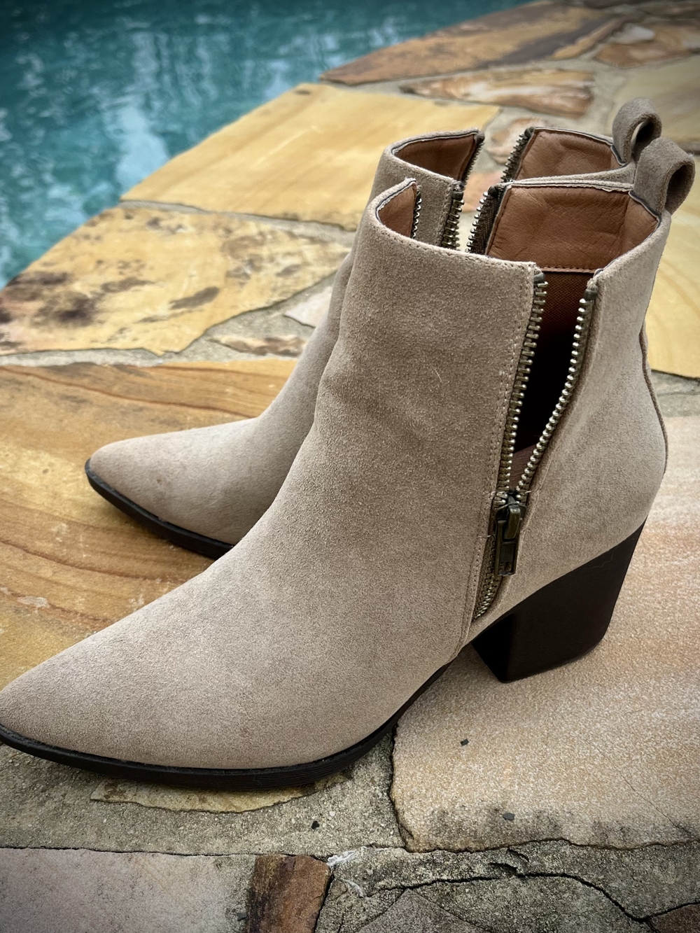 Women’s Suede Ankle Boots in Light Taupe with Side Zipper